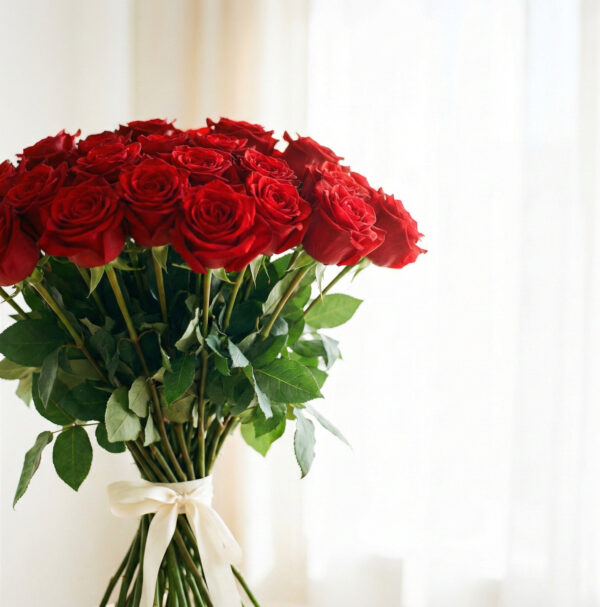 mazzo di rose rosse a stelo lungo